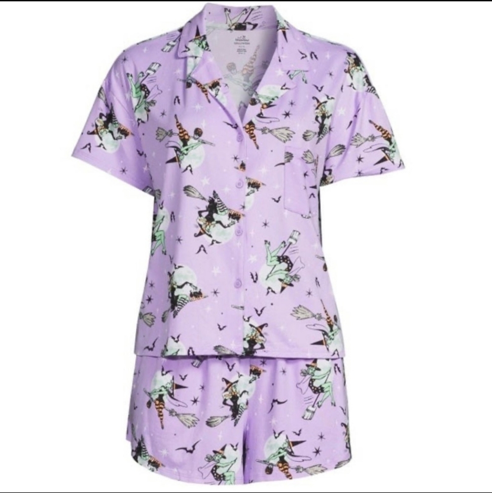 Medium Vintage Witch Halloween Pajamas 2 Piece Set